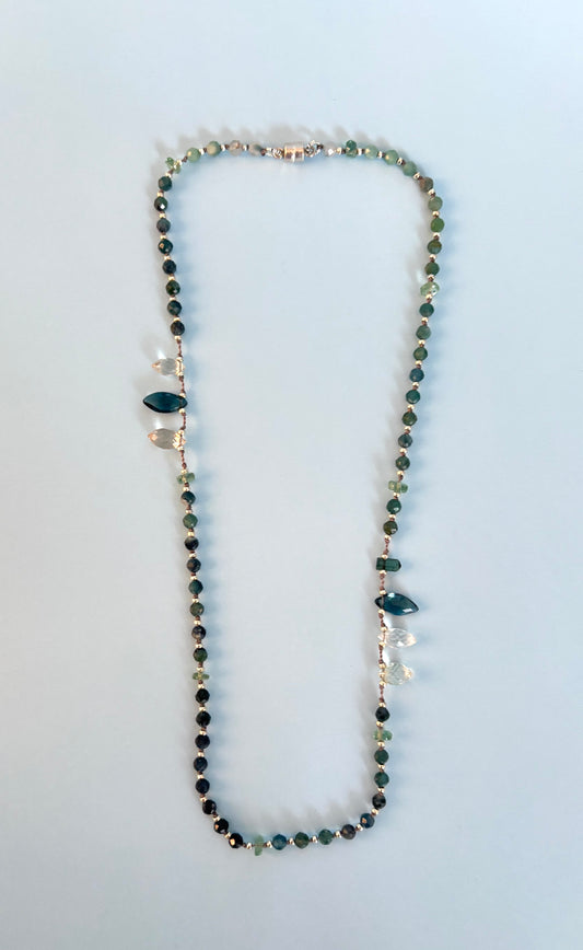 カイヤナイトとロンドンブルートパーズのショートネックレス