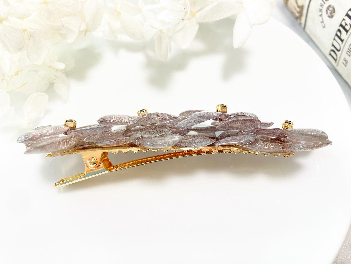 Gray hydrangea hair clip large
