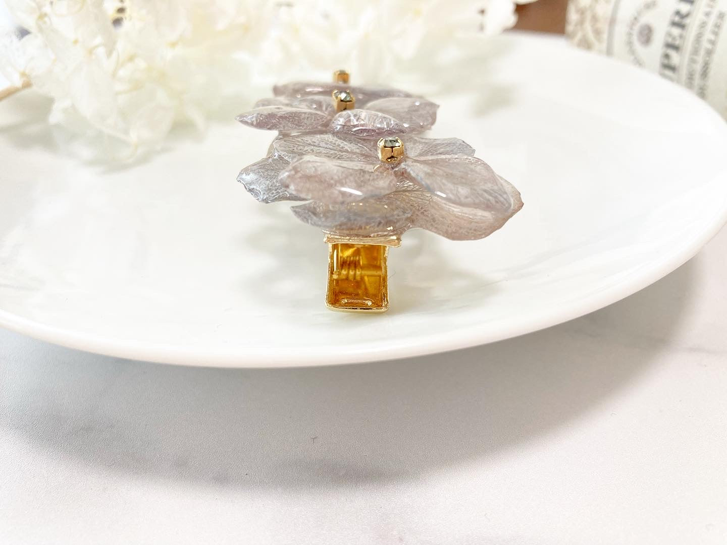 Gray hydrangea hair clip large