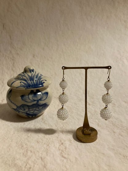 3-row pearl ball earrings 