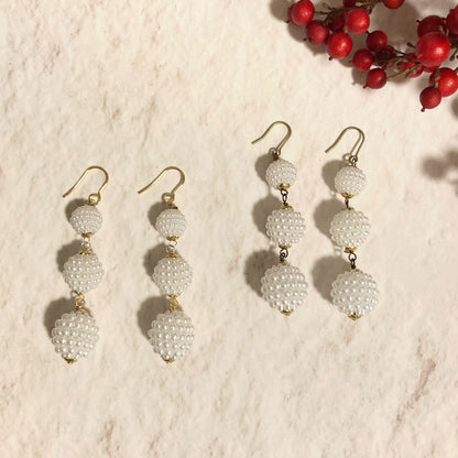 3-row pearl ball earrings 