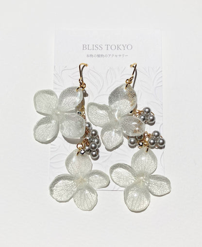 Hydrangea and silver ball earrings