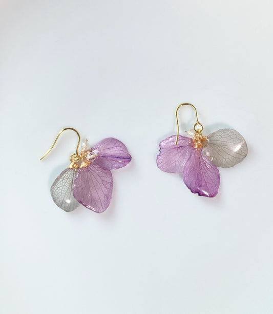 Purple and grey hydrangea simple earrings 
