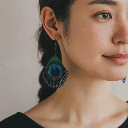 孔雀の羽ピアス 　ブラウンゴールド