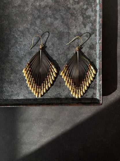 孔雀の羽ピアス 　マットゴールド