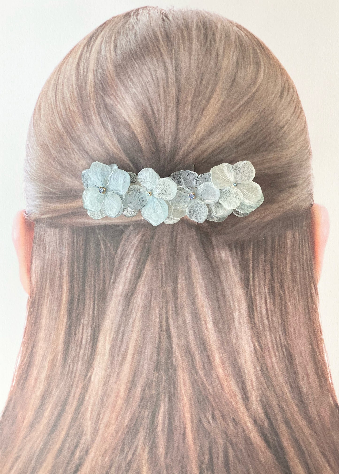 Light blue hydrangea hair clip large