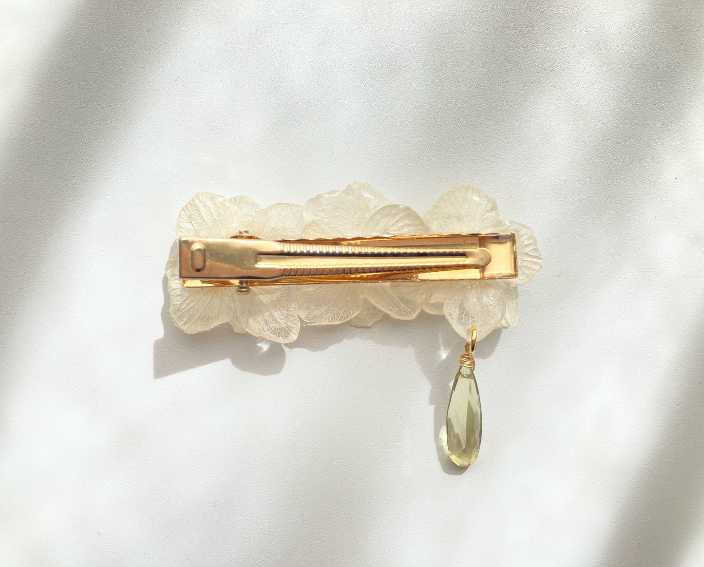 White hydrangea and lemon quartz hair clip medium
