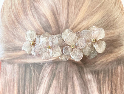 Gray hydrangea hair clip large