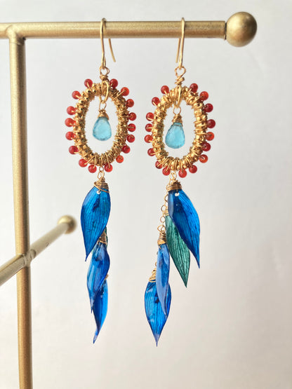 Diamond hoop and leaf earrings